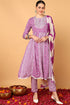 Plus Size Purple Viscose Rayon Yoke Design Flared Suit Set